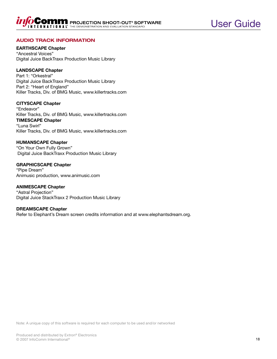 User guide | Extron Electronics Projection Shoot-Out Volume 2.0 User Manual | Page 18 / 20