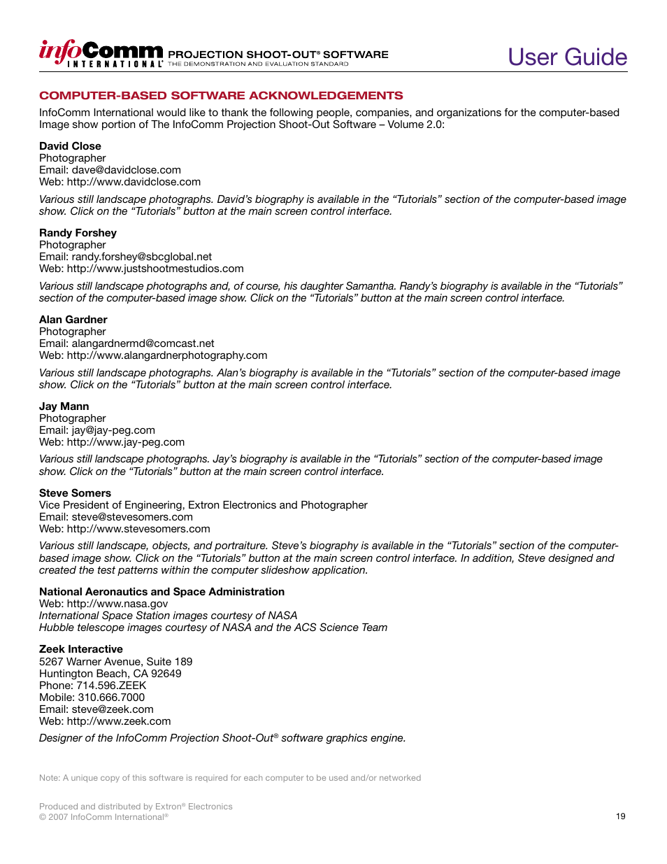 User guide | Extron Electronics Projection Shoot-Out Volume 2.0 User Manual | Page 19 / 20