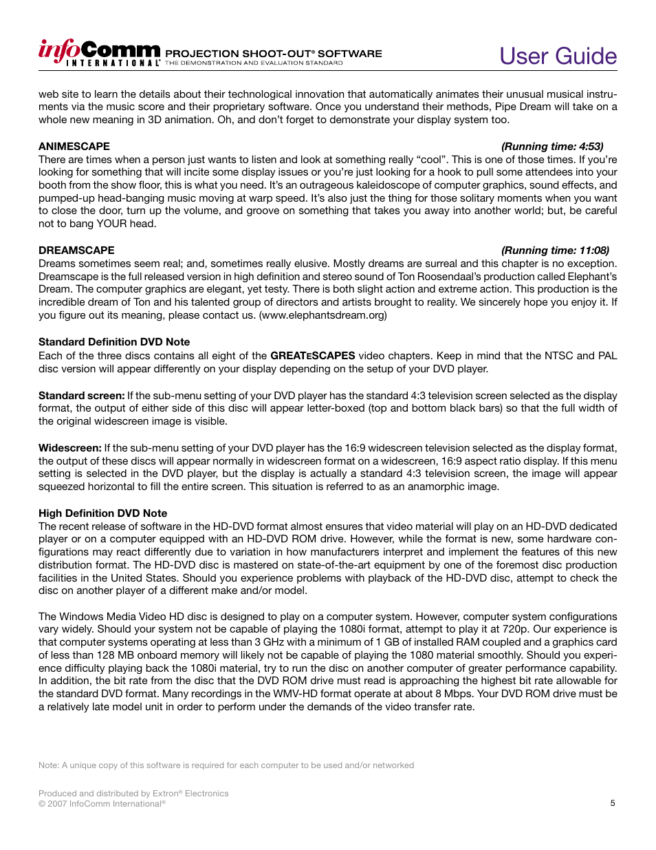 User guide | Extron Electronics Projection Shoot-Out Volume 2.0 User Manual | Page 5 / 20