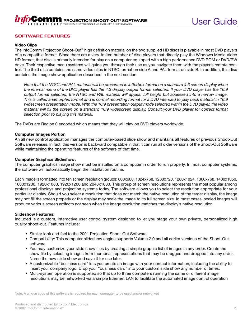 User guide | Extron Electronics Projection Shoot-Out Volume 2.0 User Manual | Page 6 / 20