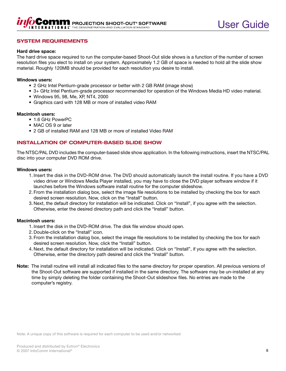 User guide | Extron Electronics Projection Shoot-Out Volume 2.0 User Manual | Page 8 / 20