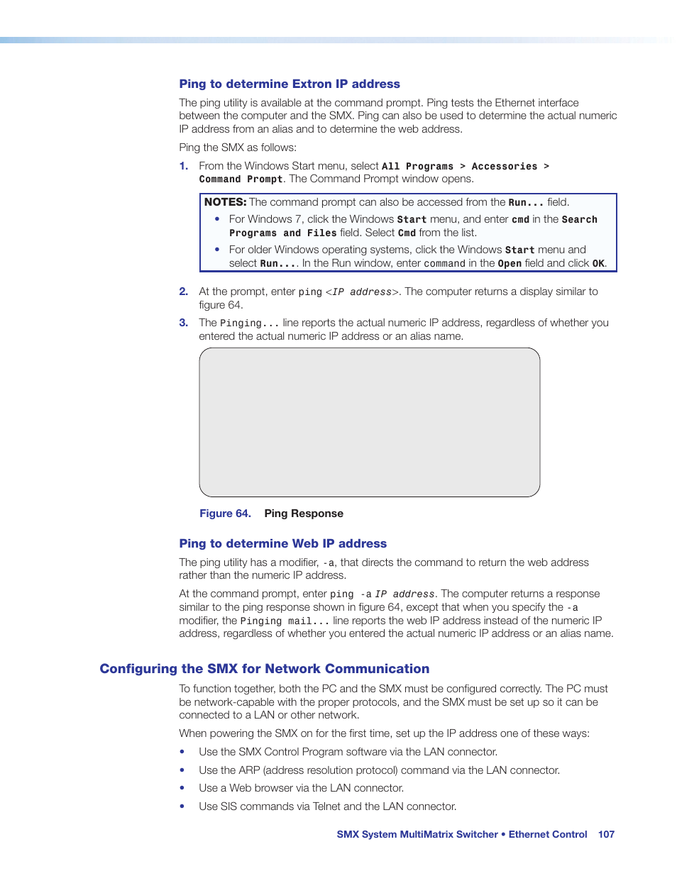 Configuring the smx for network communication, Configuring the smx for network, Communication | Extron Electronics SMX System User Guide User Manual | Page 113 / 124