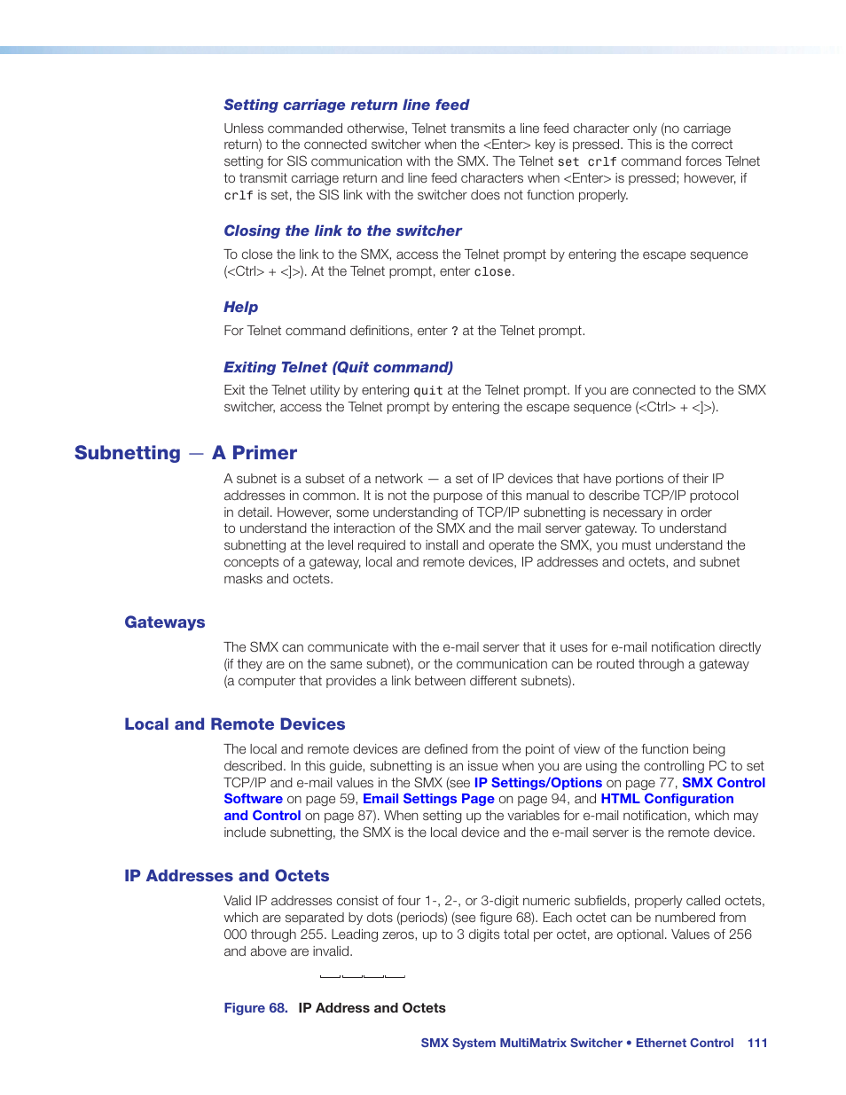Subnetting — a primer, Gateways, Local and remote devices | Ip addresses and octets | Extron Electronics SMX System User Guide User Manual | Page 117 / 124