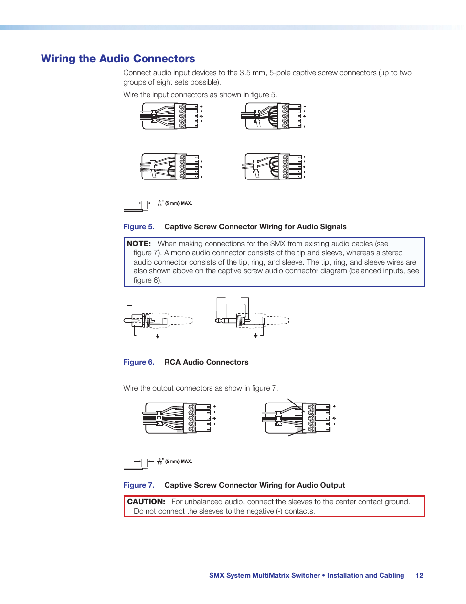 Wiring the audio connectors, Opriate signal type (see | Extron Electronics SMX System User Guide User Manual | Page 18 / 124