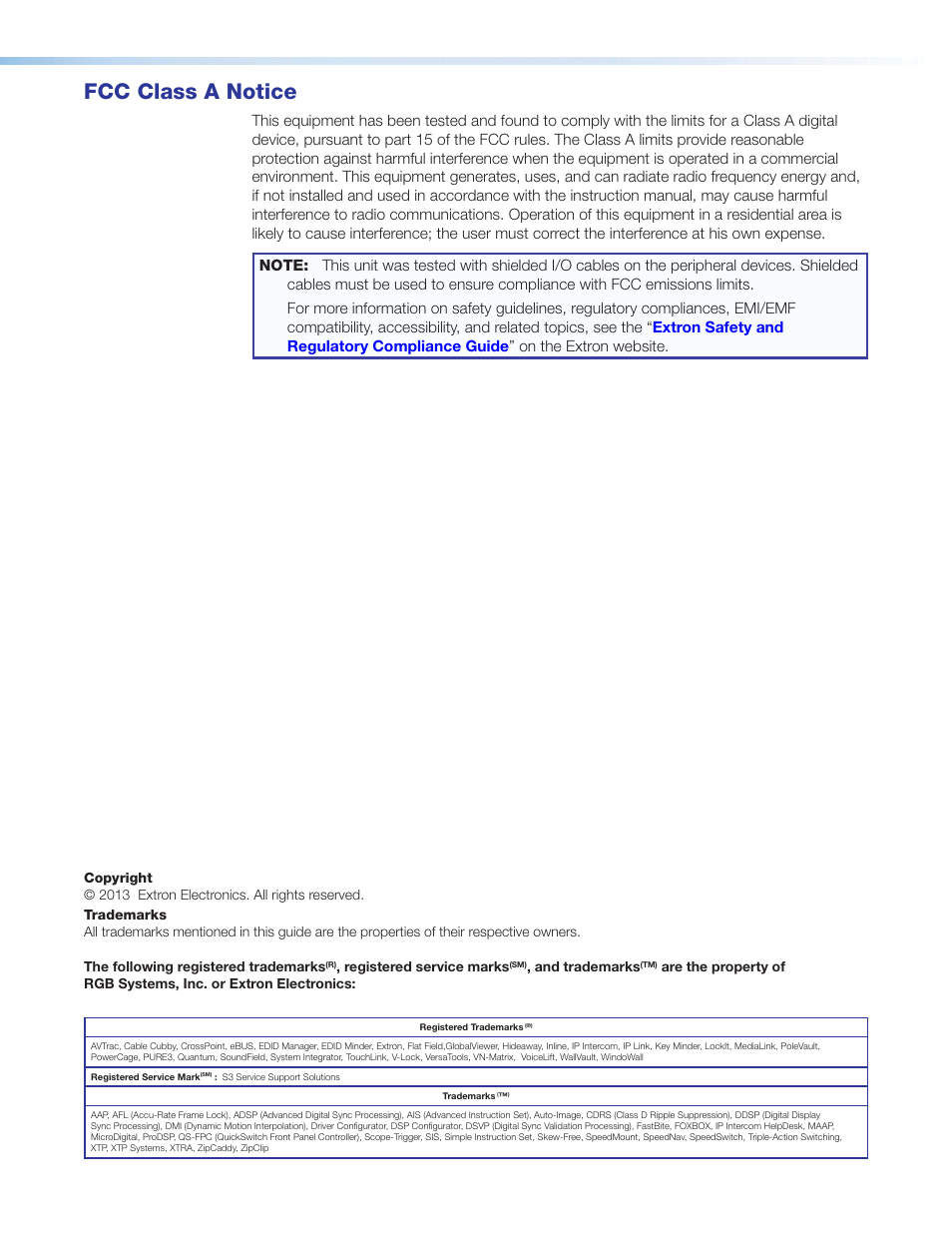 Fcc class, Fcc class a notice | Extron Electronics SMX System User Guide User Manual | Page 3 / 124