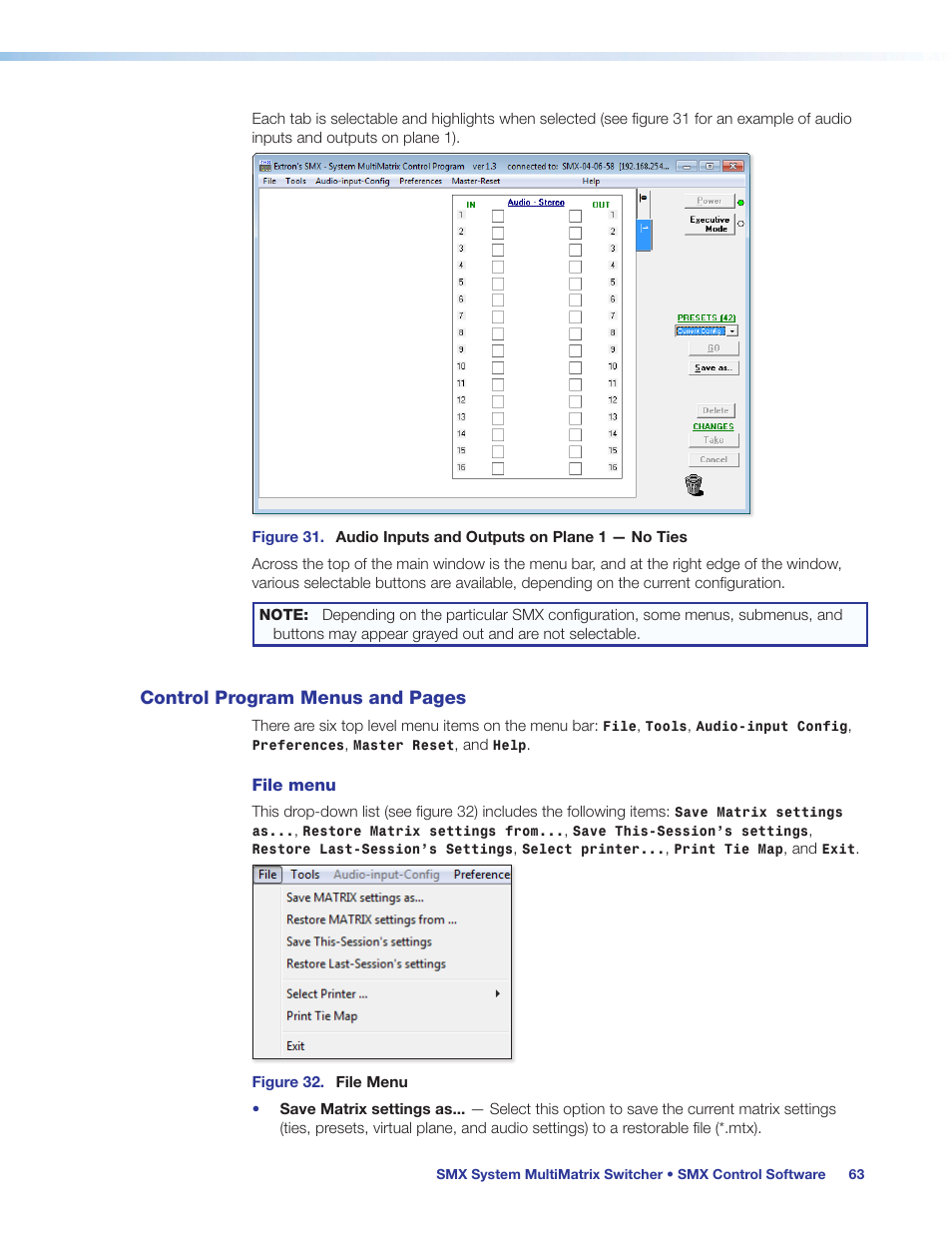 Save matrix settings as | Extron Electronics SMX System User Guide User Manual | Page 69 / 124