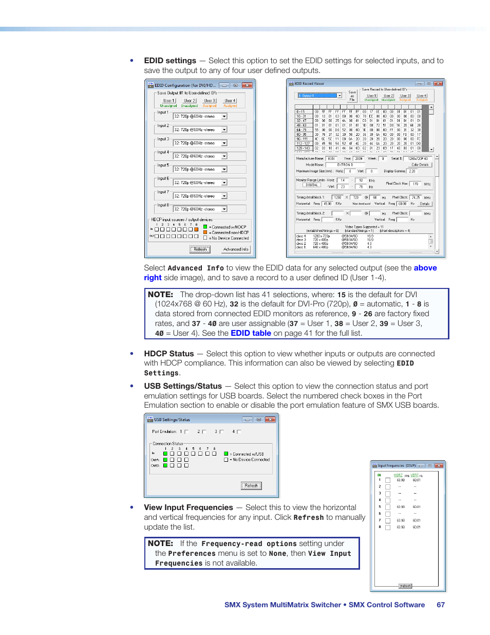 Usb settings/status | Extron Electronics SMX System User Guide User Manual | Page 73 / 124
