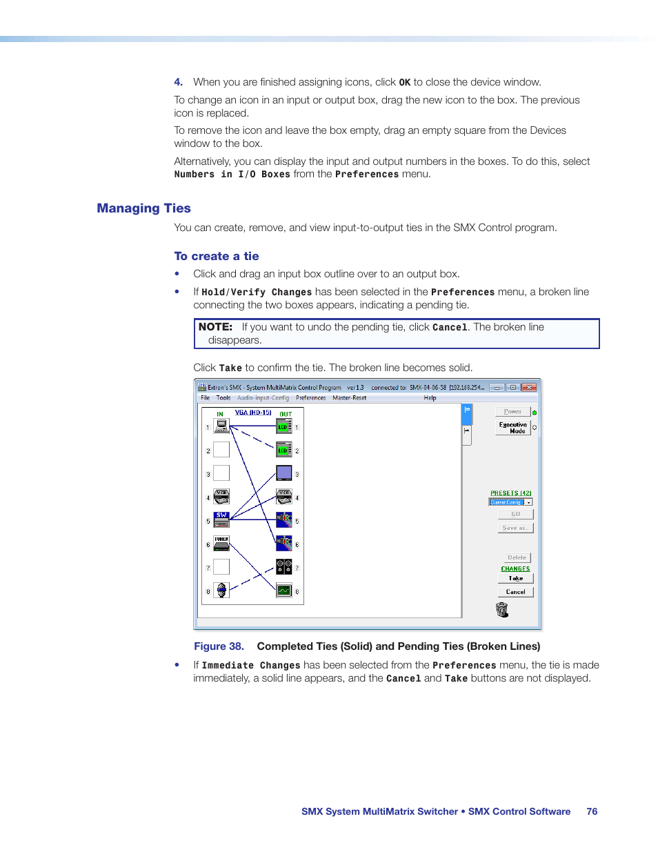 Managing ties | Extron Electronics SMX System User Guide User Manual | Page 82 / 124