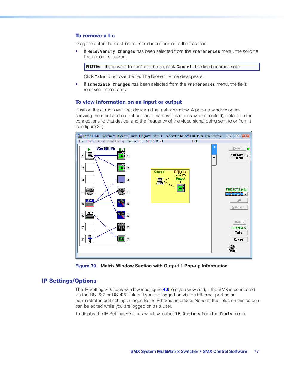 Ip settings/options | Extron Electronics SMX System User Guide User Manual | Page 83 / 124