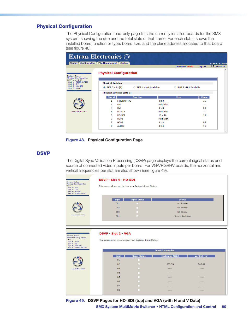 Physical configuration, Dsvp, Physical configuration dsvp | Extron Electronics SMX System User Guide User Manual | Page 96 / 124