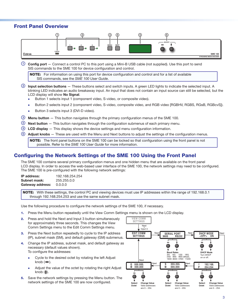 Front panel overview | Extron Electronics SME 100 Setup Guide User Manual | Page 3 / 4
