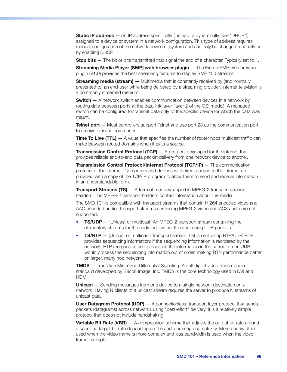 Extron Electronics SMD 101 User Guide User Manual | Page 104 / 105