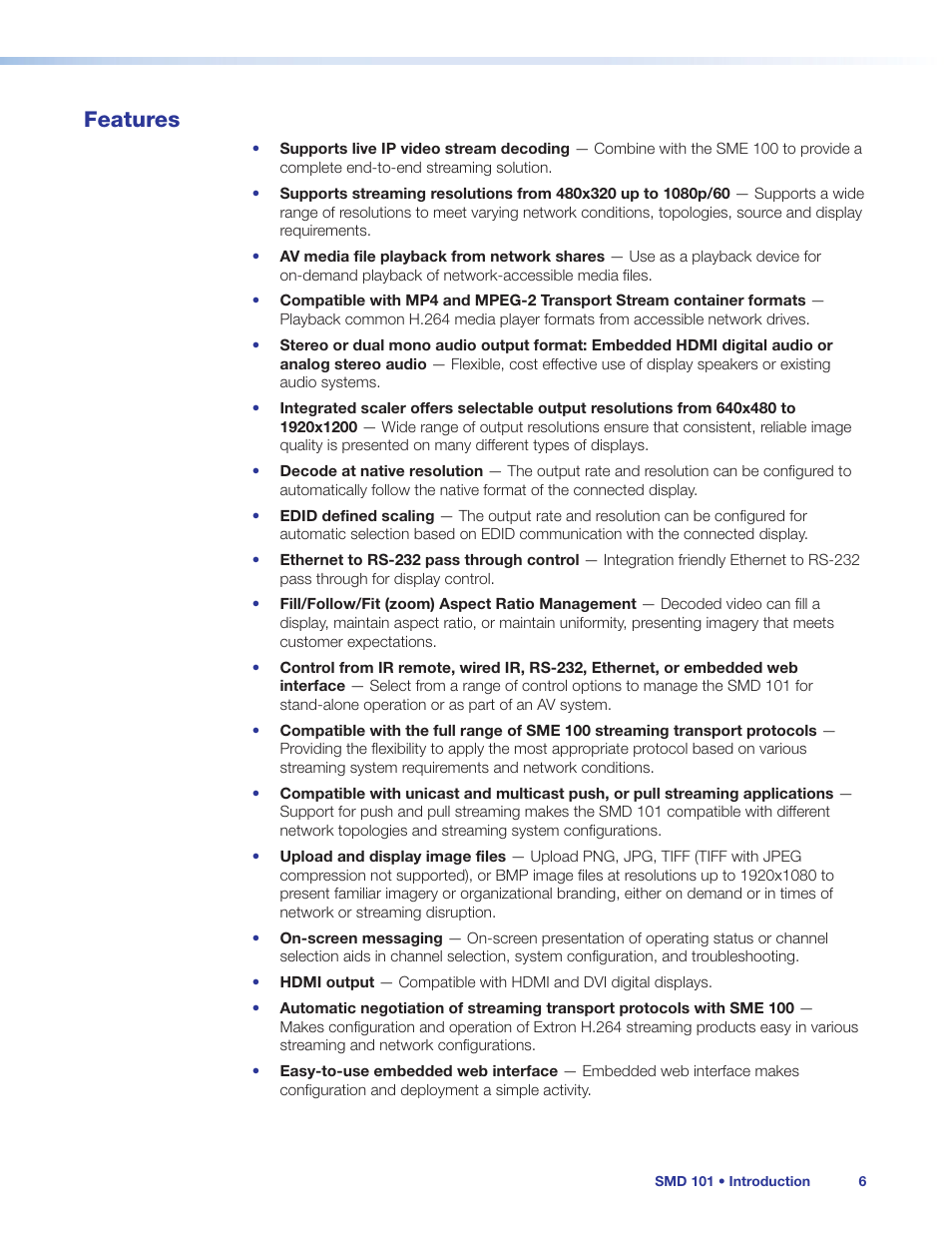 Features | Extron Electronics SMD 101 User Guide User Manual | Page 12 / 105