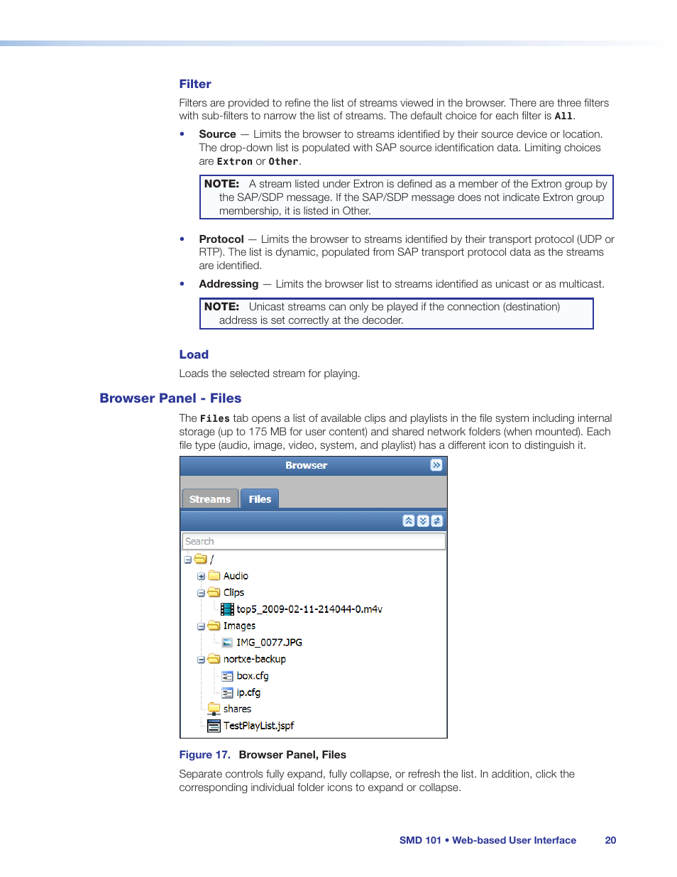 Browser panel - files, Ce is a local file (see, Browser panel | Files | Extron Electronics SMD 101 User Guide User Manual | Page 26 / 105