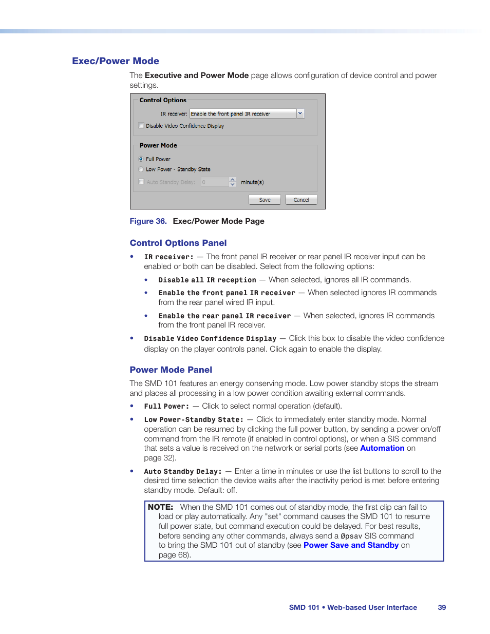 Exec/power mode | Extron Electronics SMD 101 User Guide User Manual | Page 45 / 105