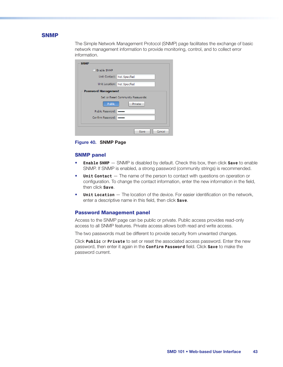 Snmp | Extron Electronics SMD 101 User Guide User Manual | Page 49 / 105