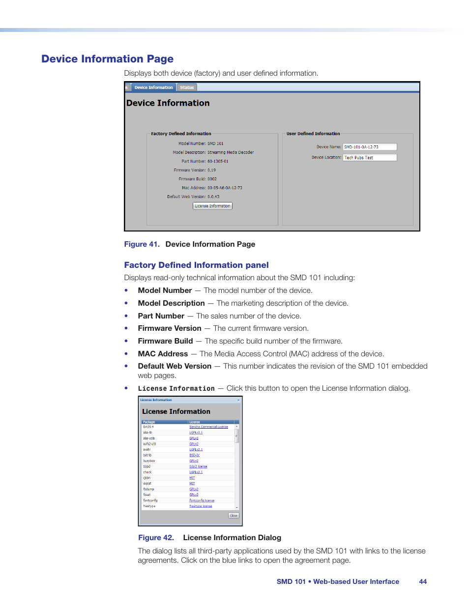 Device information page | Extron Electronics SMD 101 User Guide User Manual | Page 50 / 105