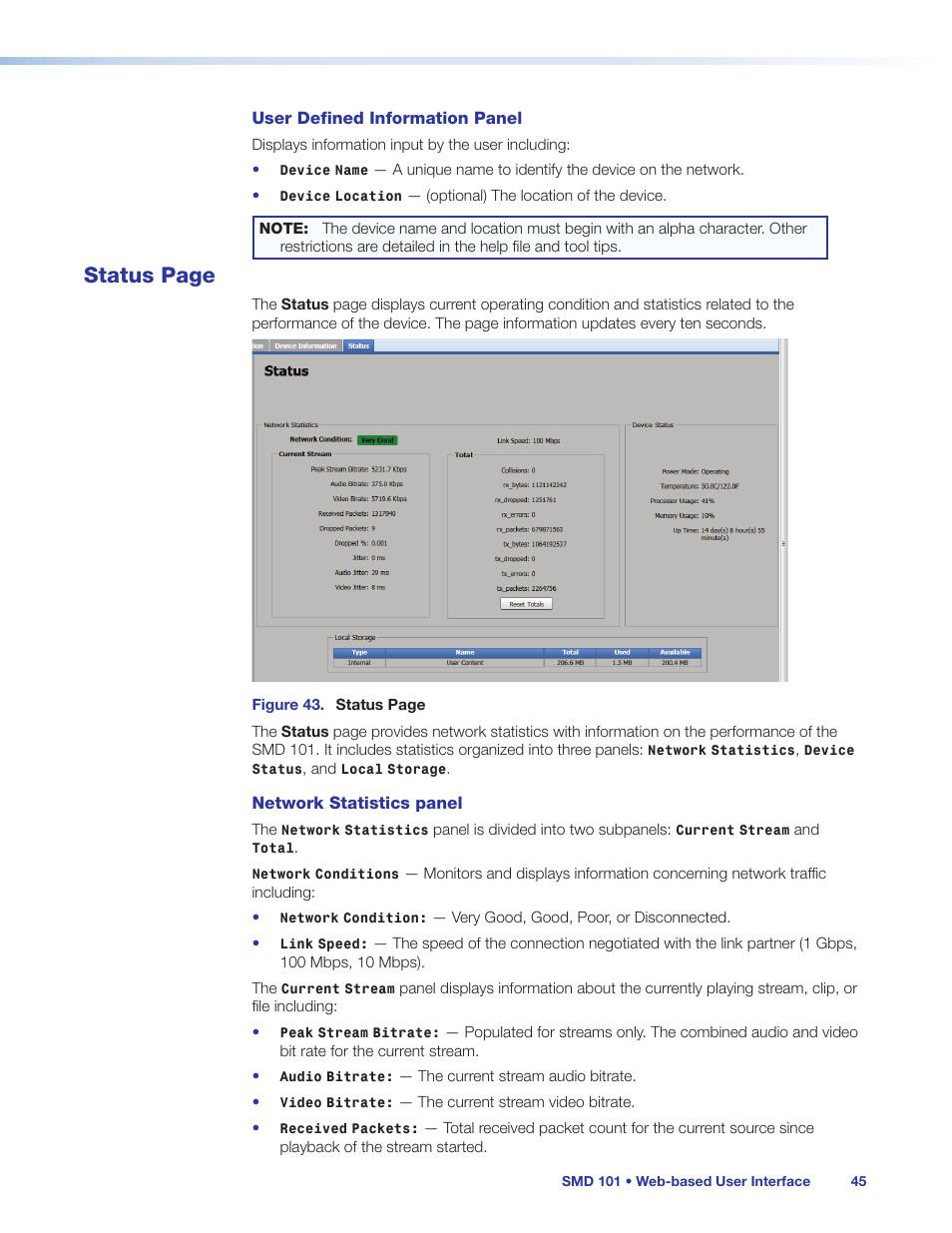 Status page | Extron Electronics SMD 101 User Guide User Manual | Page 51 / 105