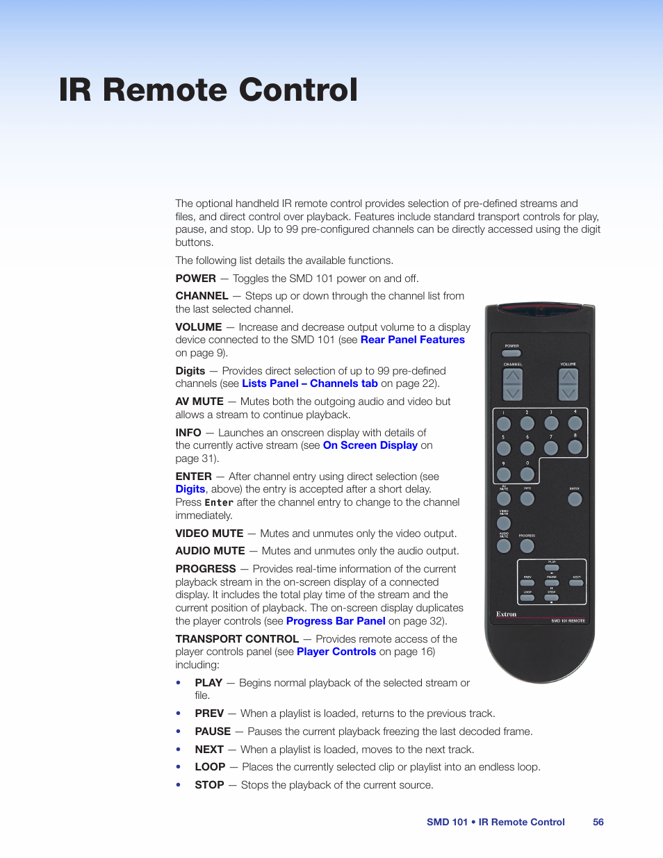 Ir remote control, Ogram selection (see | Extron Electronics SMD 101 User Guide User Manual | Page 62 / 105