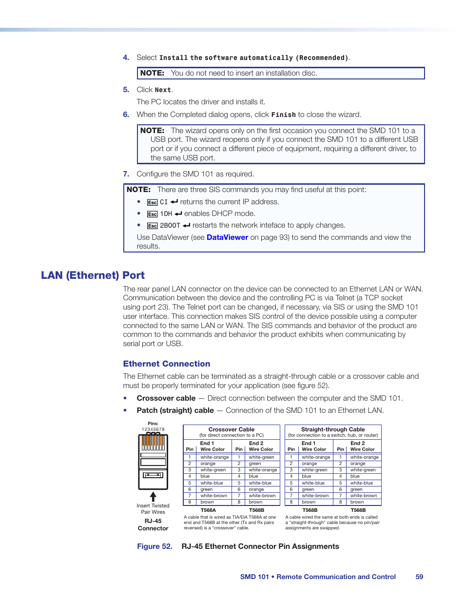 Lan (ethernet) port, Lan (ethernet), Port | Ethernet connection | Extron Electronics SMD 101 User Guide User Manual | Page 65 / 105