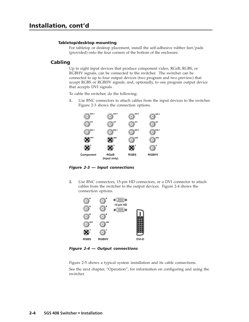 Installation, cont’d, Cabling | Extron Electronics SGS 408 User Guide User Manual | Page 14 / 64