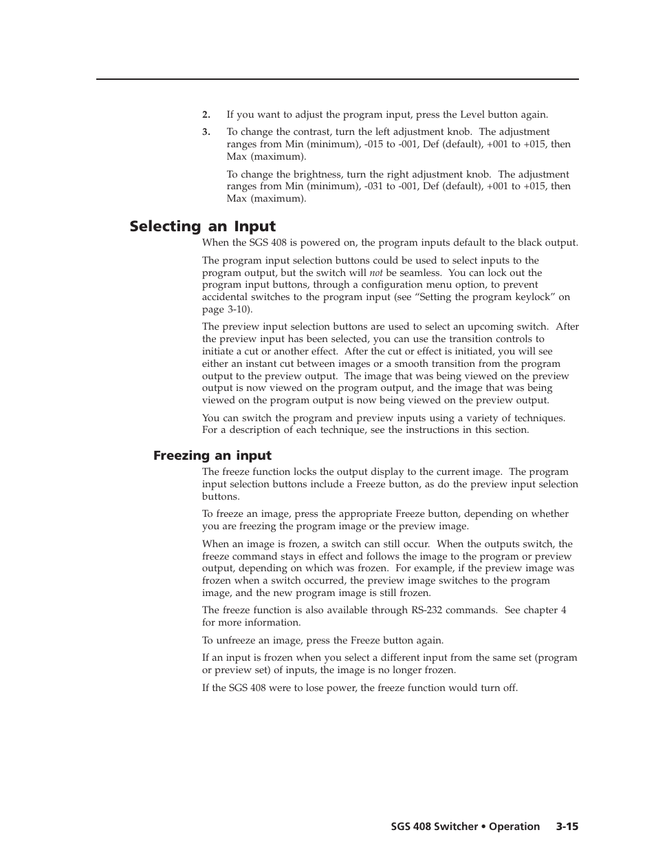 Selecting an input | Extron Electronics SGS 408 User Guide User Manual | Page 33 / 64