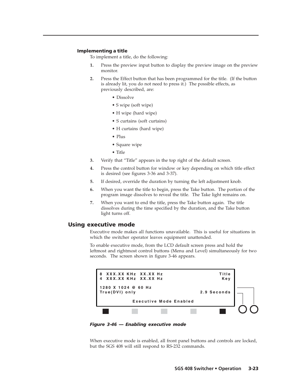Using executive mode | Extron Electronics SGS 408 User Guide User Manual | Page 41 / 64