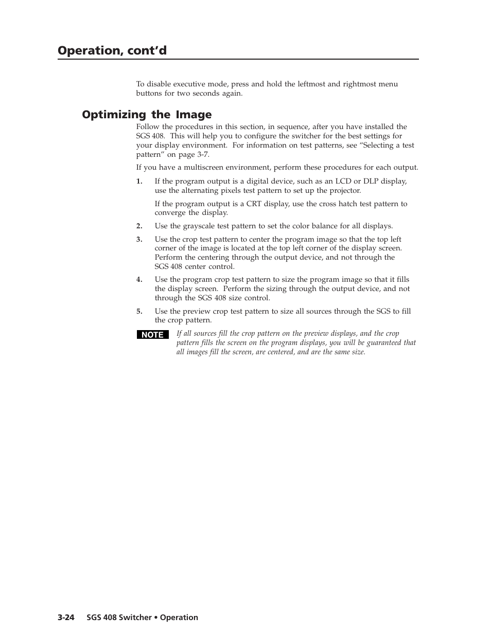 Operation, cont’d, Optimizing the image | Extron Electronics SGS 408 User Guide User Manual | Page 42 / 64