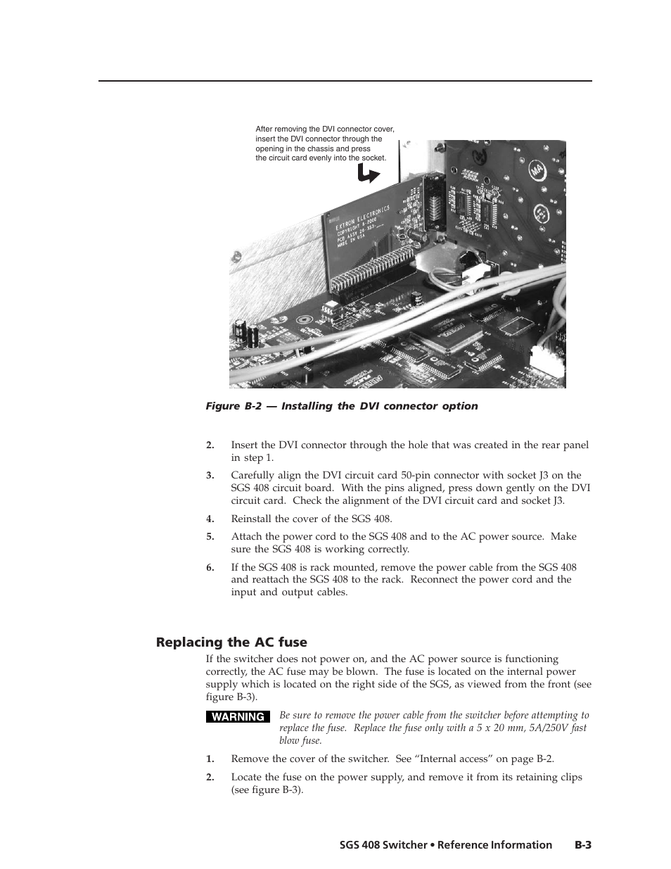 Replacing the ac fuse | Extron Electronics SGS 408 User Guide User Manual | Page 59 / 64