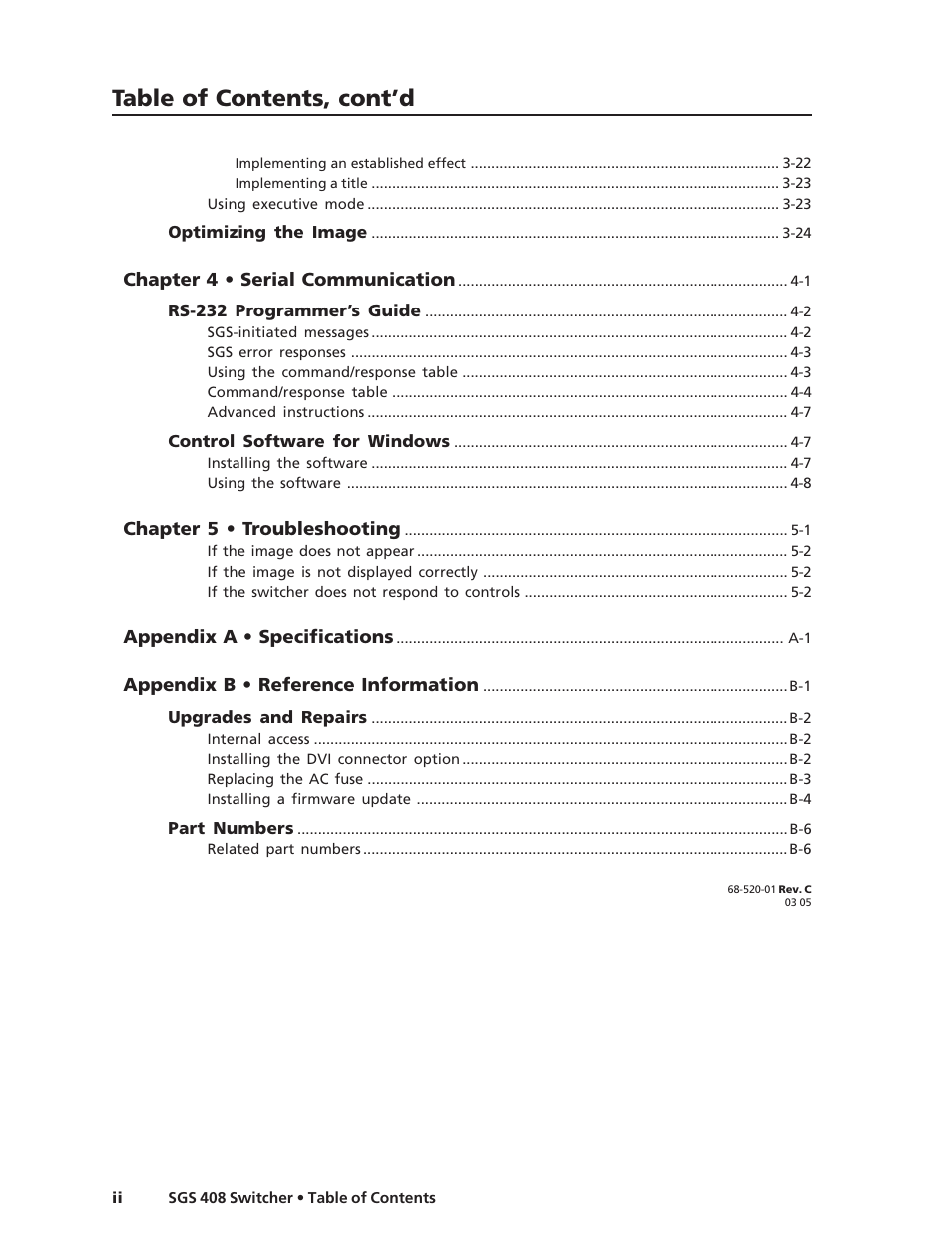 Table of contents, cont’d | Extron Electronics SGS 408 User Guide User Manual | Page 6 / 64