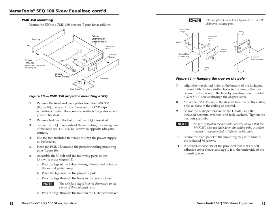 Pmk 350 mounting, Versatools, Seq 00 skew equalizer, cont’d | Extron Electronics SEQ 100 15HD User Guide User Manual | Page 10 / 14