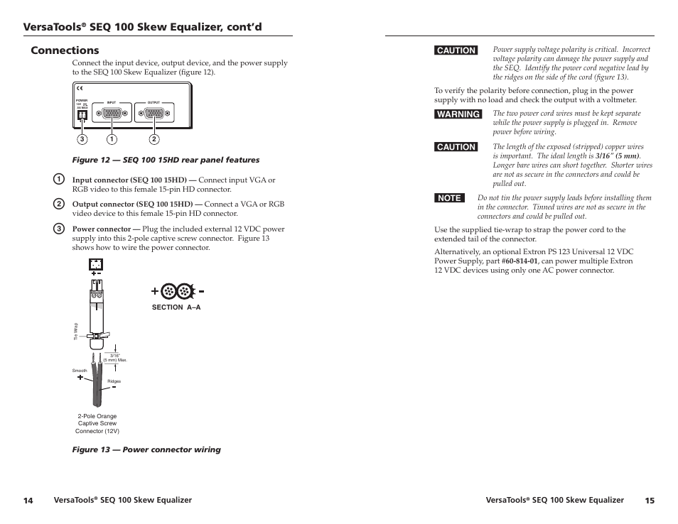 Connections, Versatools, Seq 00 skew equalizer, cont’d | Extron Electronics SEQ 100 15HD User Guide User Manual | Page 11 / 14
