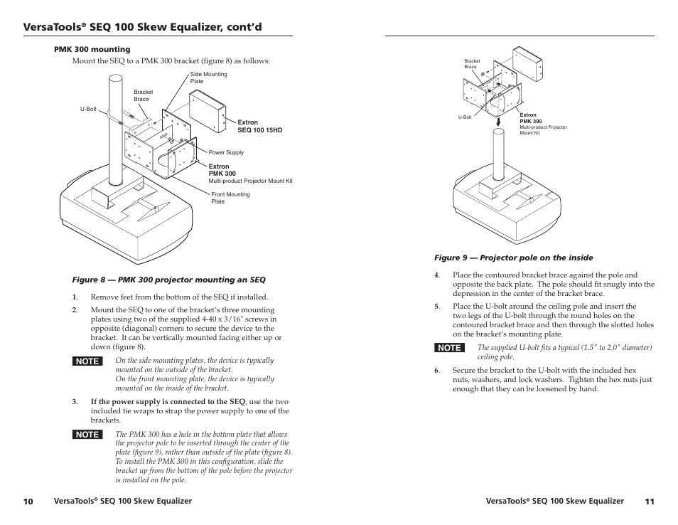 Pmk 300 mounting, Versatools, Seq 00 skew equalizer, cont’d | Extron Electronics SEQ 100 15HD User Guide User Manual | Page 9 / 14