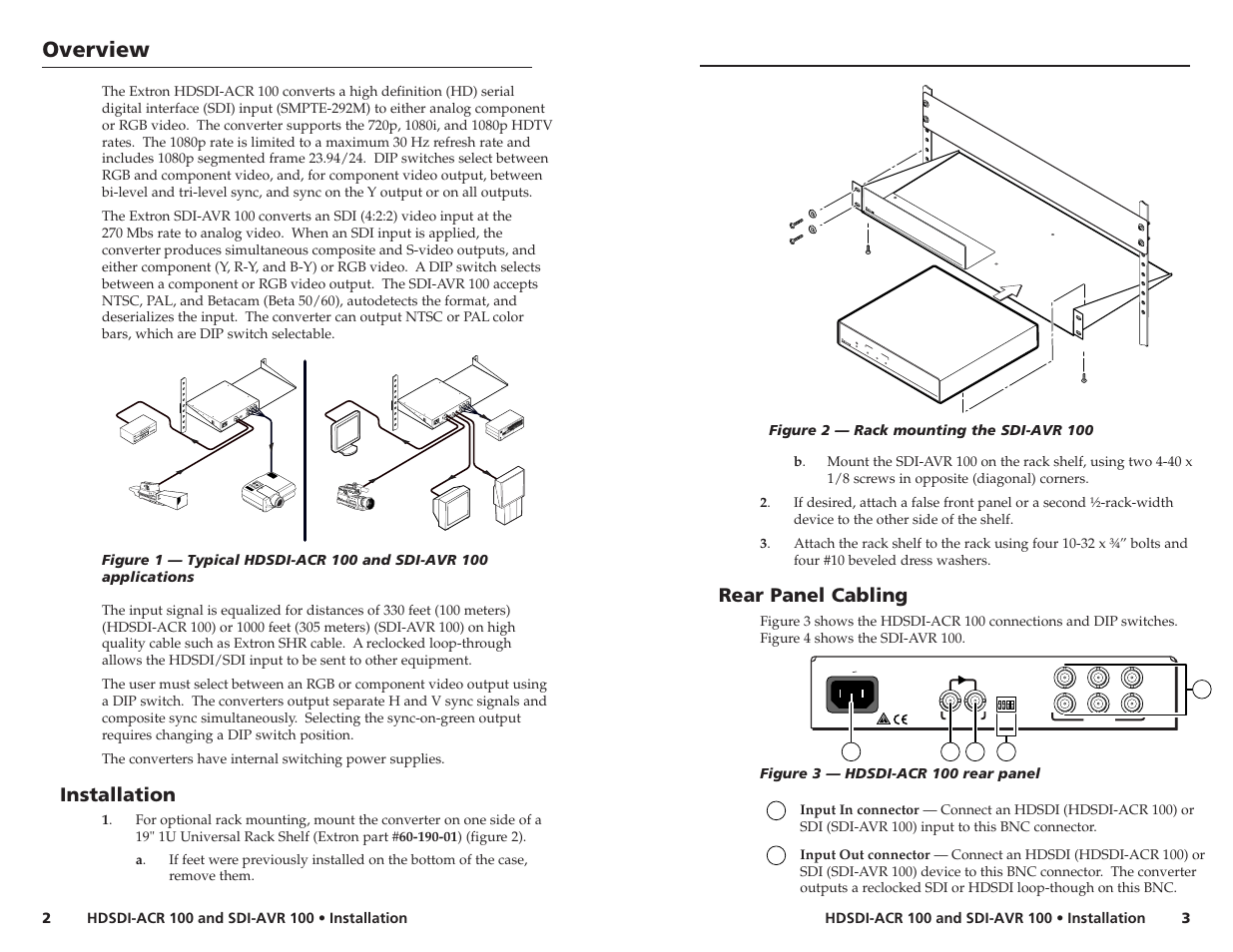Installation, Overview | Extron Electronics SDI-AVR 100 User Guide User Manual | Page 2 / 5