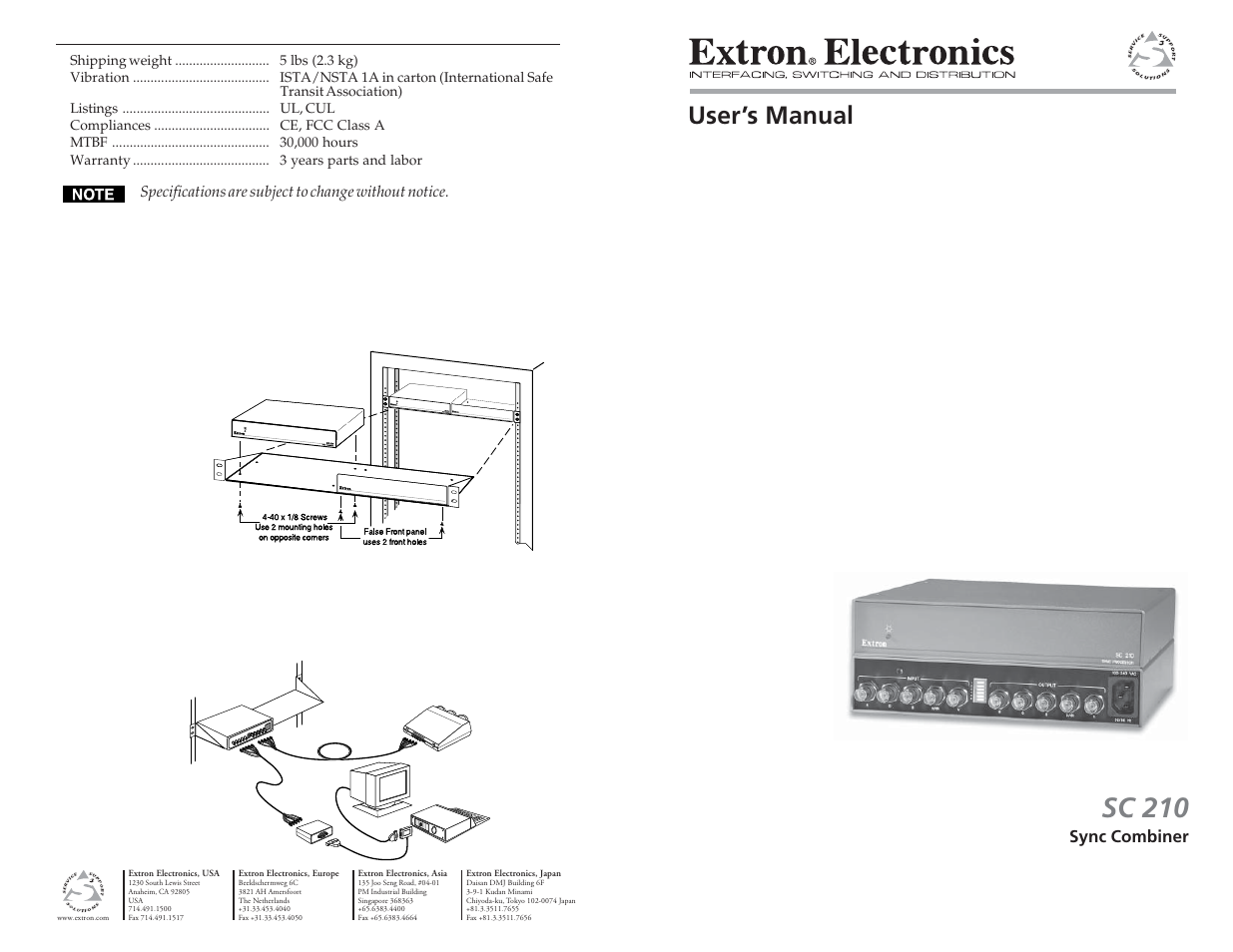 Extron Electronics SC 210 User Guide User Manual | 2 pages