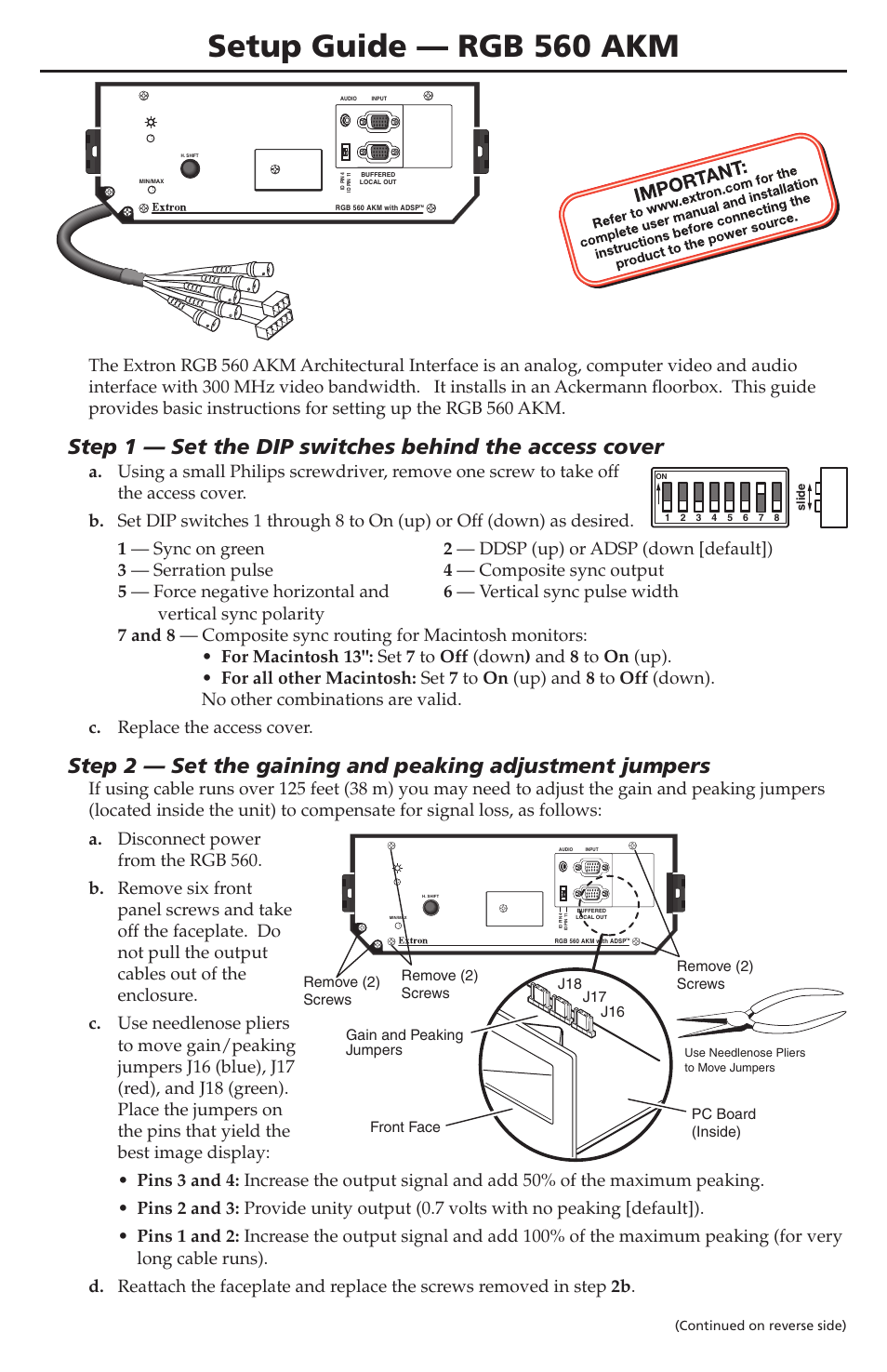 Extron Electronics RGB 560 AKM Setup Guide User Manual | 2 pages