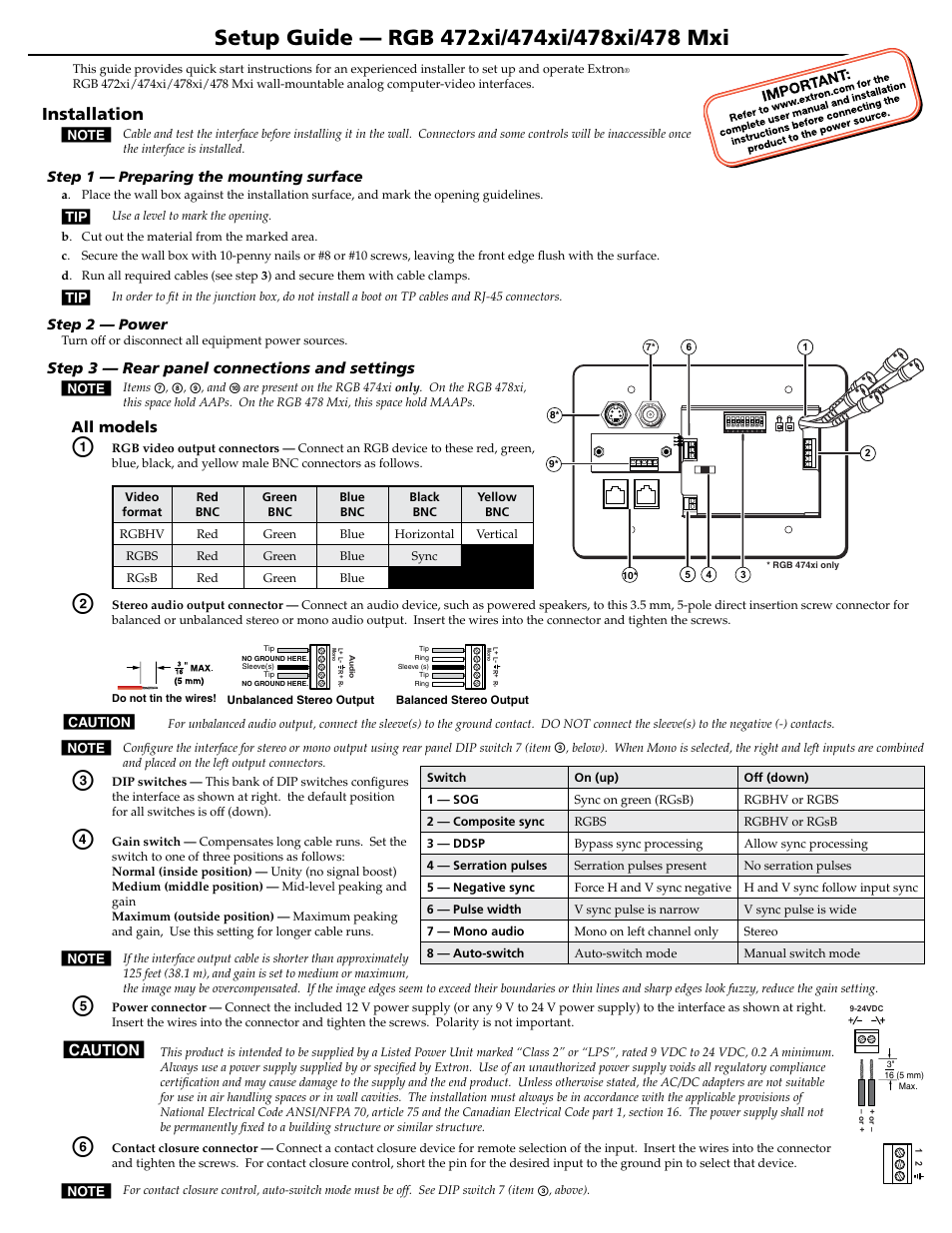 Extron Electronics RGB 472xi_474xi_478xi_478 Mxi Setup Guide User Manual | 2 pages