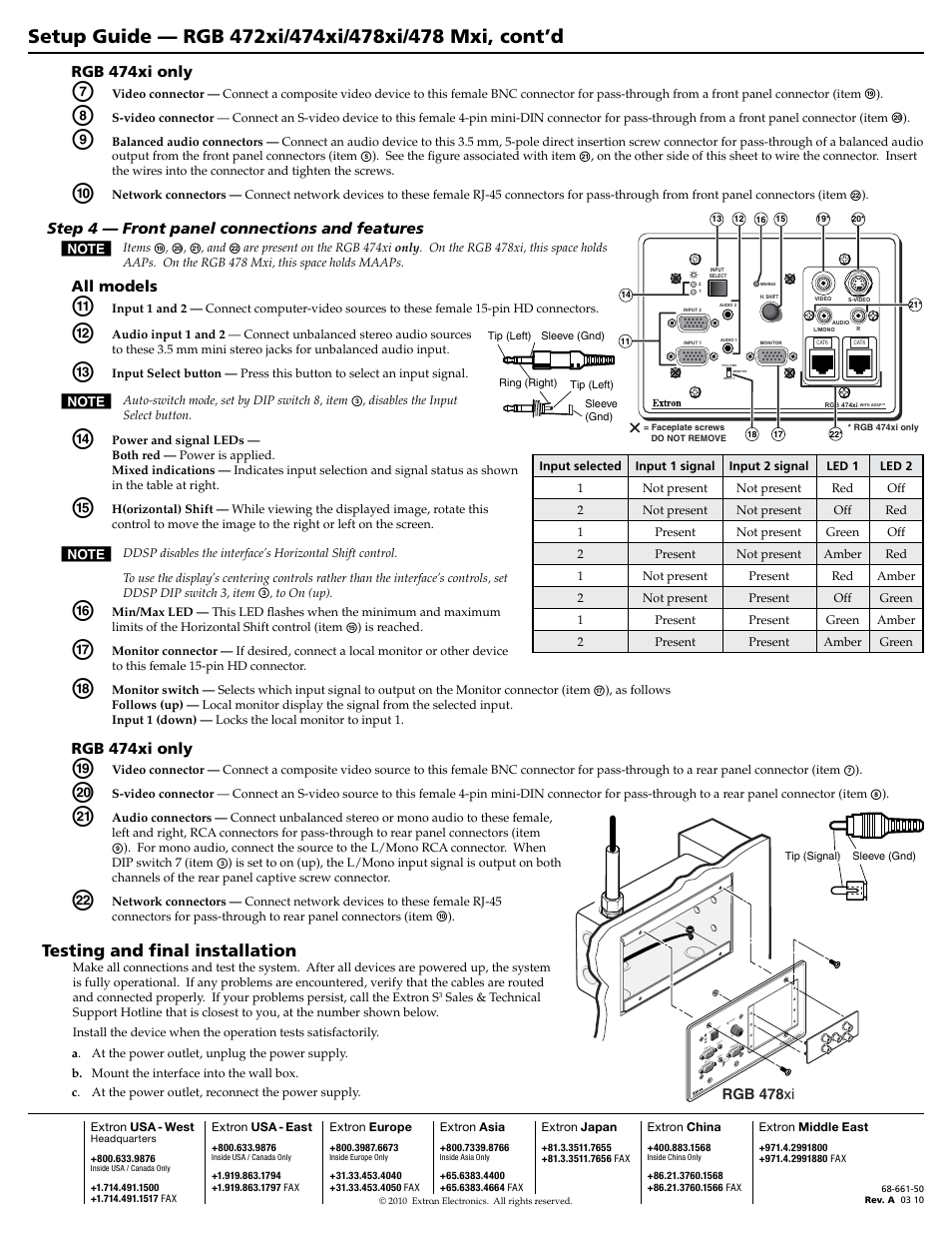Testing and final installation | Extron Electronics RGB 472xi_474xi_478xi_478 Mxi Setup Guide User Manual | Page 2 / 2