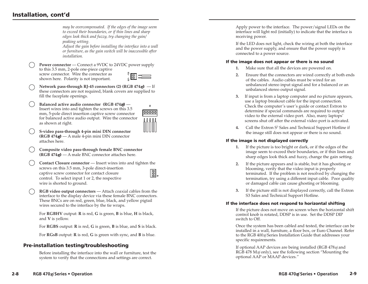 Installation, cont’d, Pre-installation testing/troubleshooting | Extron Electronics RGB 472xi_474xi_478xi_478 Mxi User Guide User Manual | Page 11 / 17