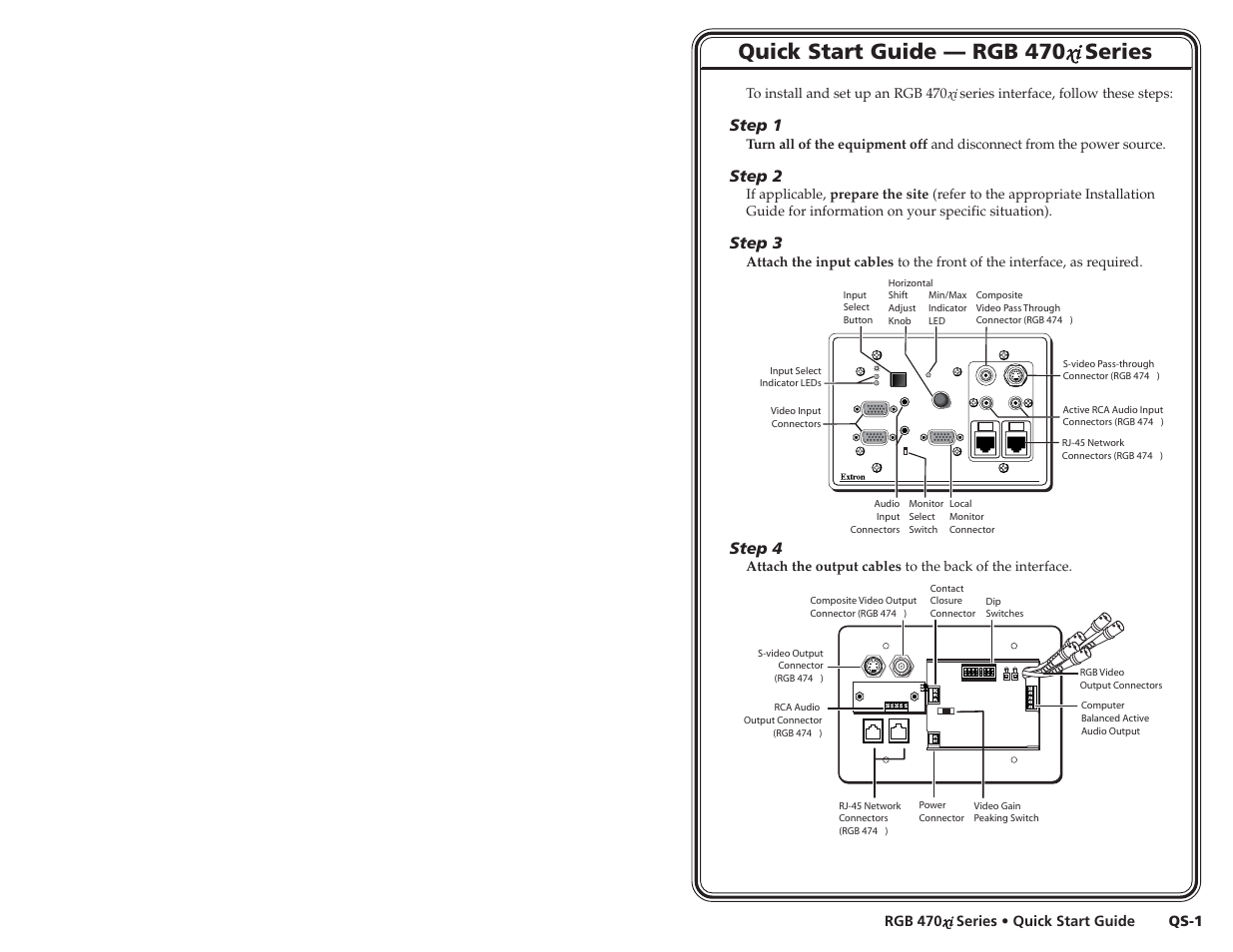 Quick start guide — rgb 470 xi xi xi xi xi series, Input 1 follows monitor, Step 1 | Step 2, Step 3, Step 4 | Extron Electronics RGB 472xi_474xi_478xi_478 Mxi User Guide User Manual | Page 3 / 17