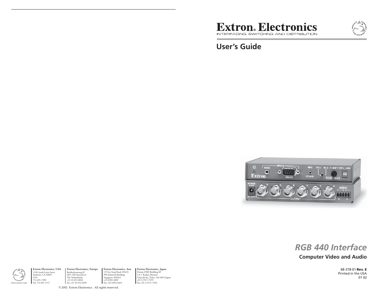 Extron Electronics RGB 440 User Manual | 3 pages