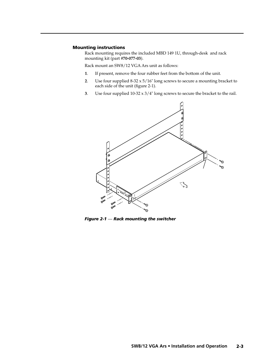 Mounting instructions, Mounting instructions -3 | Extron Electronics SW8_12 VGA Ars User Guide User Manual | Page 12 / 41