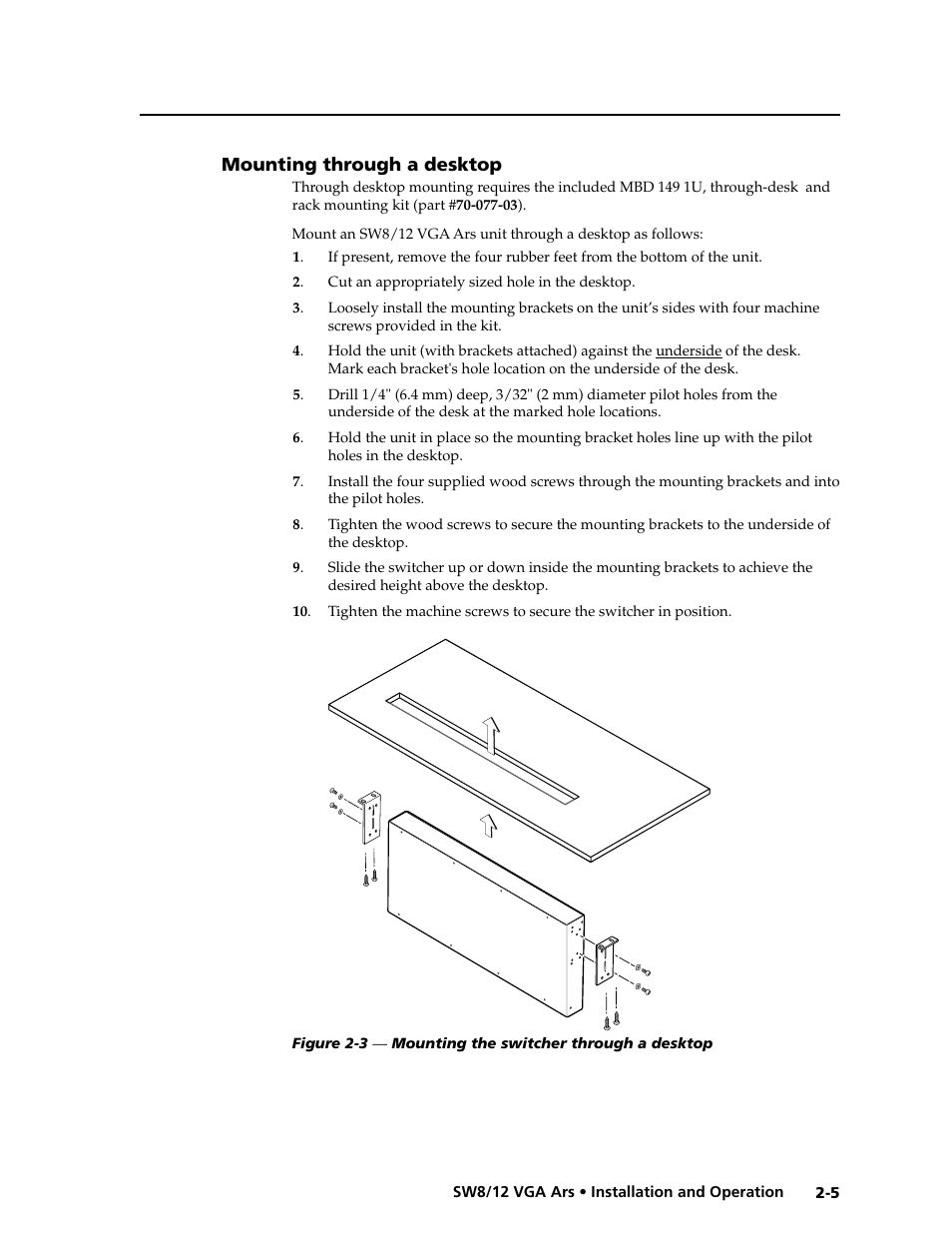 Mounting through a desktop, Mounting through a desktop -5 | Extron Electronics SW8_12 VGA Ars User Guide User Manual | Page 14 / 41
