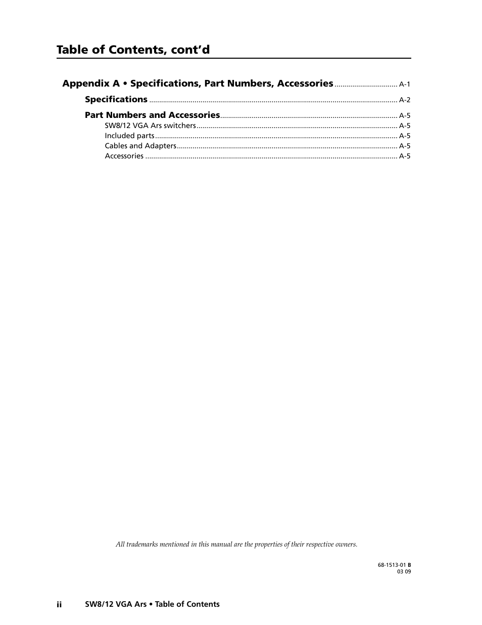 Table of contents, cont’d | Extron Electronics SW8_12 VGA Ars User Guide User Manual | Page 5 / 41