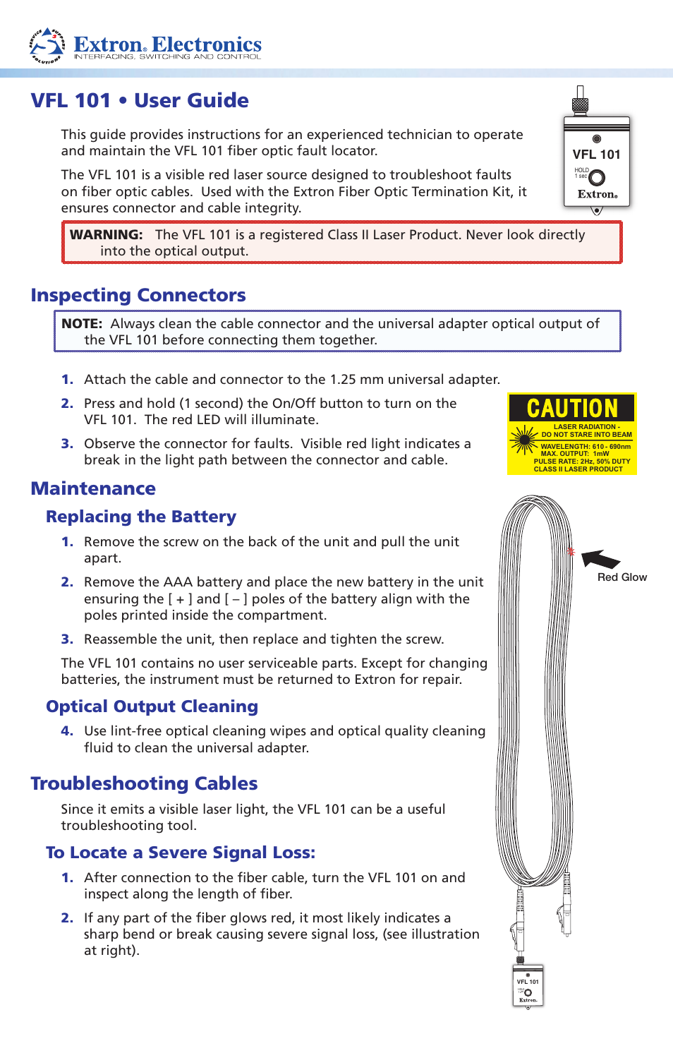 Extron Electronics VFL 101 User Guide User Manual | 2 pages