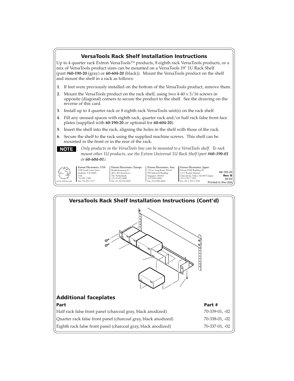 Extron Electronics VersaTools Rack Shelf Installation User Manual | 1 page