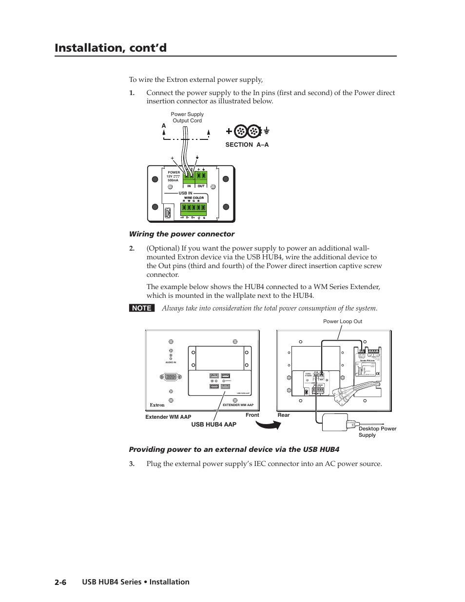 Preliminar y, Installation, cont’d, Usb hub4 series • installation 2-6 | Usb hub4 aap | Extron Electronics USB HUB4 Series User Guide User Manual | Page 16 / 28