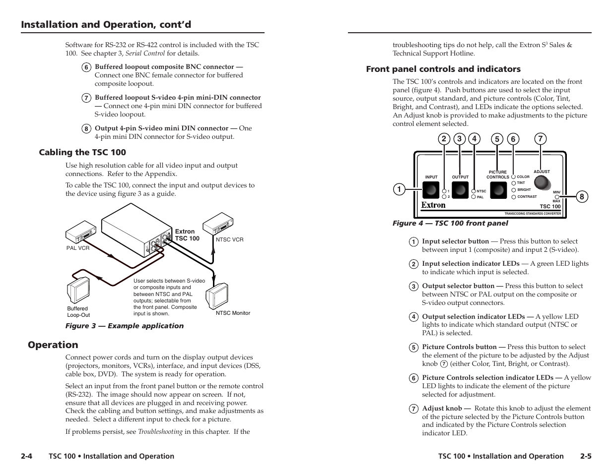 Installation and operation, cont’d, Operation | Extron Electronics TSC 100 User Guide User Manual | Page 8 / 17