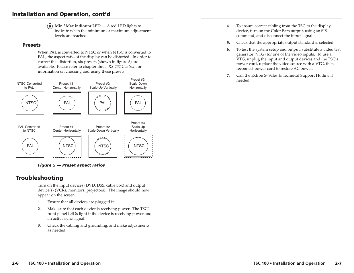 Installation and operation, cont’d, Troubleshooting | Extron Electronics TSC 100 User Guide User Manual | Page 9 / 17