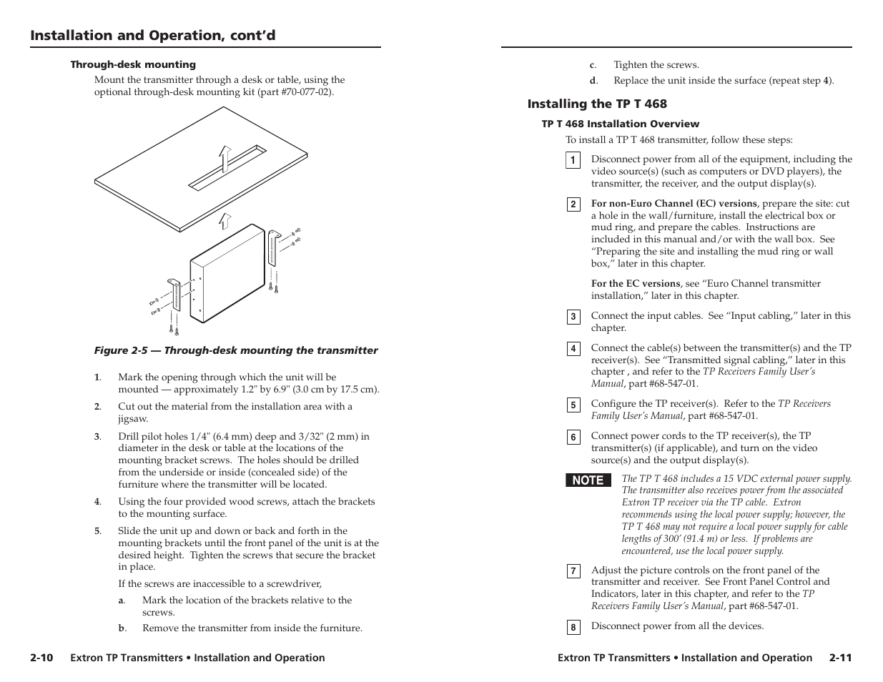 Installation and operation, cont’d | Extron Electronics TP Transmitters User Guide User Manual | Page 13 / 31
